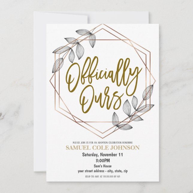 Invitación a la celebración de la adopción (Anverso)