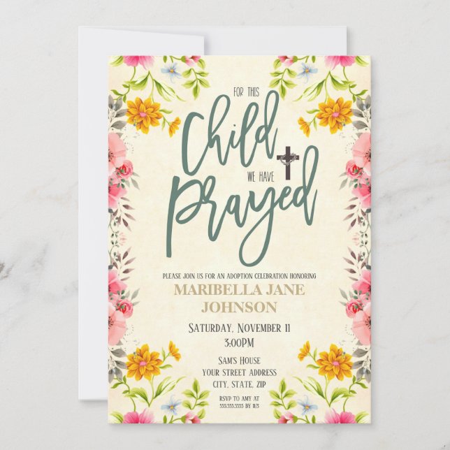 Invitación a la celebración de la adopción (Anverso)