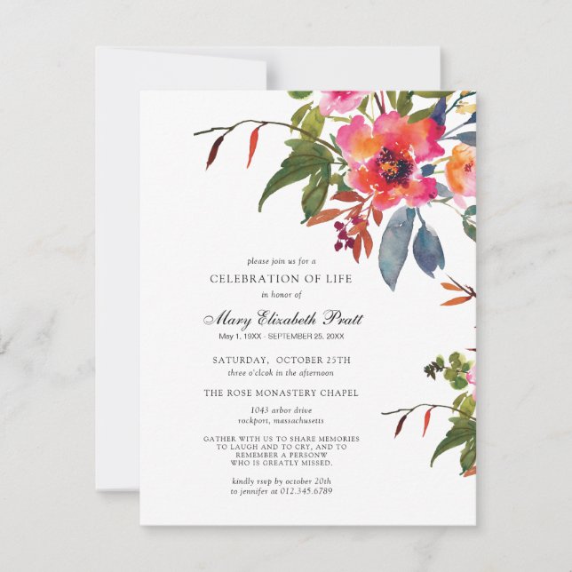 Invitación a la celebración de la vida de las flor (Anverso)