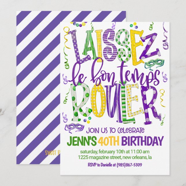 Invitación a la Celebración de Mardi Gras (Anverso / Reverso)