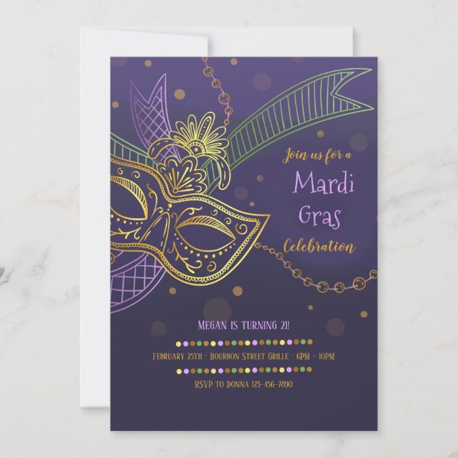 Invitación a la Celebración de Mardi Gras (Anverso)