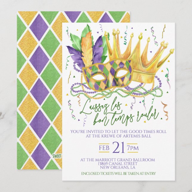 Invitación a la Celebración de Mardi Gras (Anverso / Reverso)