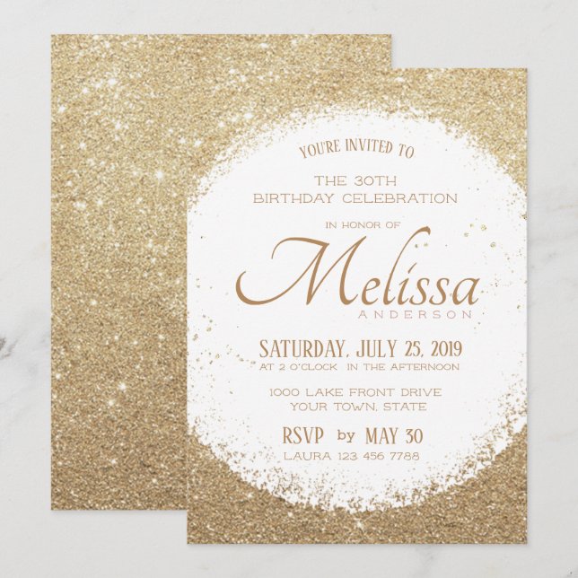 Invitación a la celebración de un cumpleaños blanc (Anverso / Reverso)