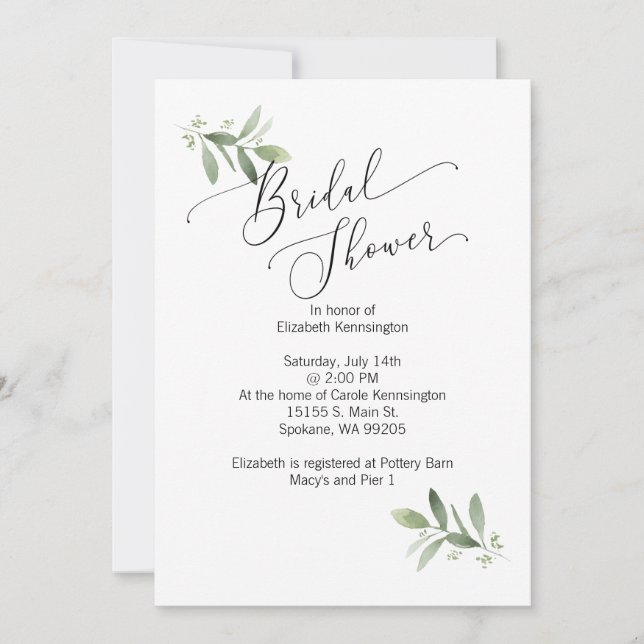 Invitación a la celebración de una boda con eucali (Anverso)