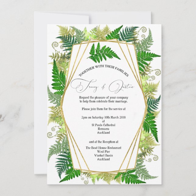 Invitación a la celebración de una boda de fern en (Anverso)