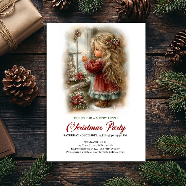 Invitación a la celebración de vacaciones Escena f (Holiday Celebration Invite Cute Girl Holiday Scene)
