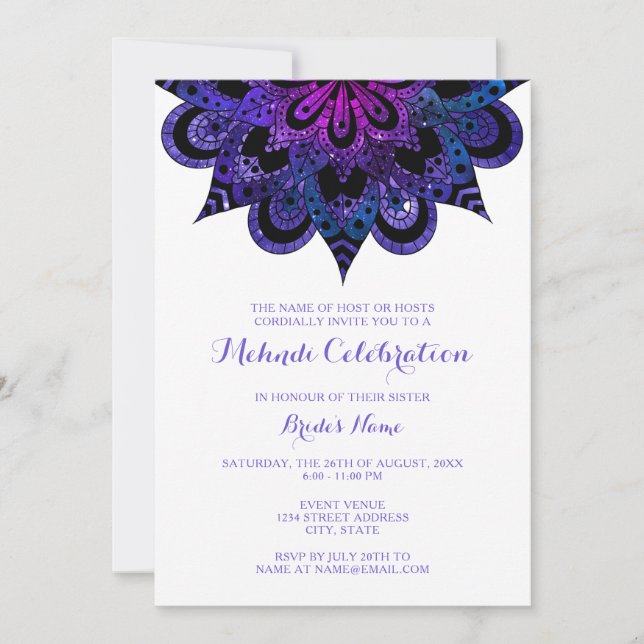 Invitación a la celebración de Violet Mandala Mehn (Anverso)