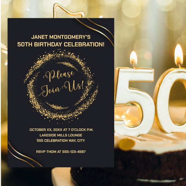Invitación a la celebración del 50 aniversario del (Modern Gold 50th Birthday Celebration Invitation)