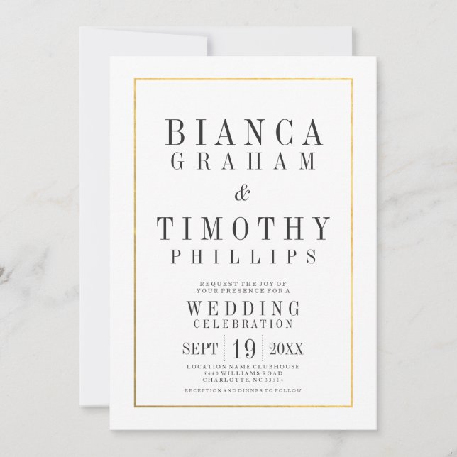 Invitación a la celebración del Boda de tipografía (Anverso)