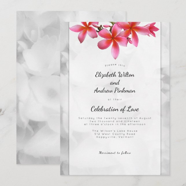 Invitación a la celebración del Boda Plumeria (Anverso / Reverso)