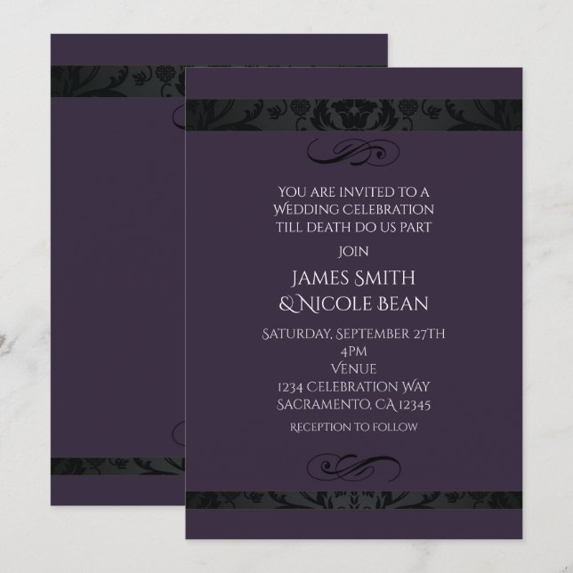 Invitación a la celebración del Boda Purple Elegan (Anverso / Reverso)