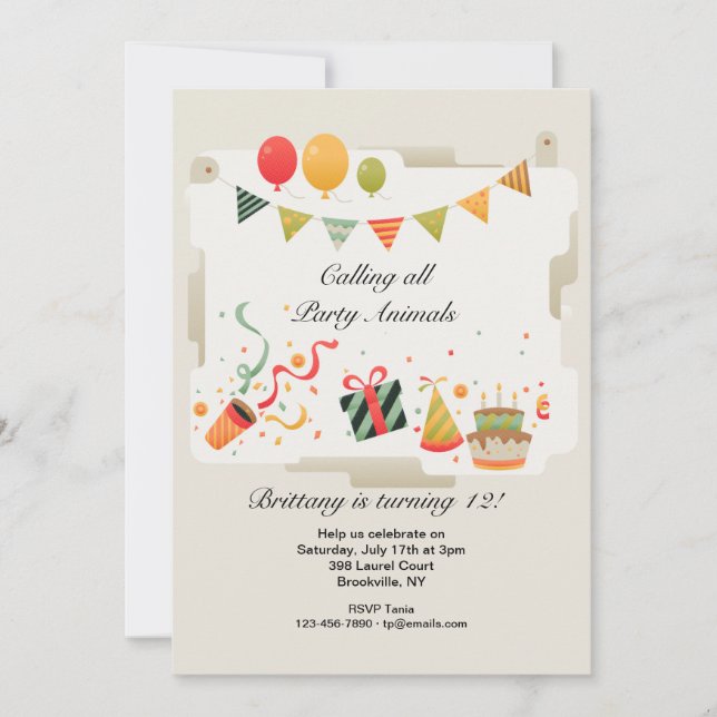Invitación a la celebración del cumpleaños (Anverso)