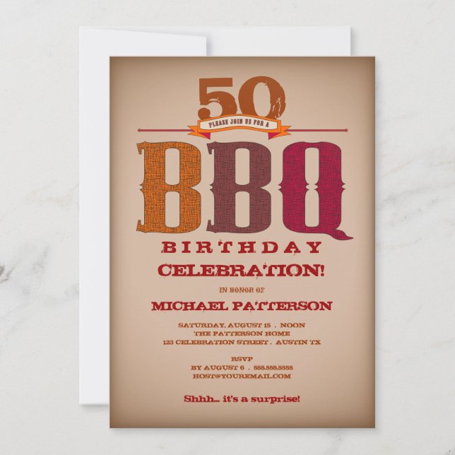 Invitación a la celebración del cumpleaños BBQ (Anverso)