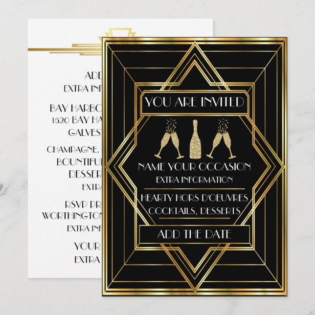 Invitación a la celebración del Deco Champagne (Anverso / Reverso)