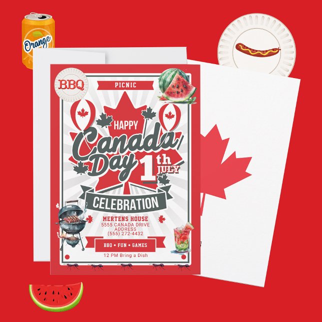 Invitación a la celebración del Día de Canadá de P (BBQ Picnic celebrating the summer indepence day of Canada Day on July 1st.)