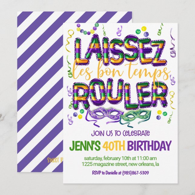 Invitación a la celebración del Mardi Gras (Anverso / Reverso)