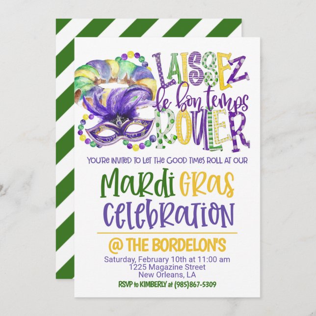 Invitación a la Celebración del Mardi Gras (Anverso / Reverso)