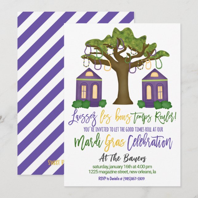 Invitación a la celebración del Mardi Gras (Anverso / Reverso)