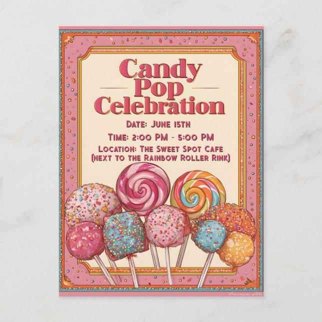 Invitación a la "Celebración del Pop del Candy" co (Anverso)