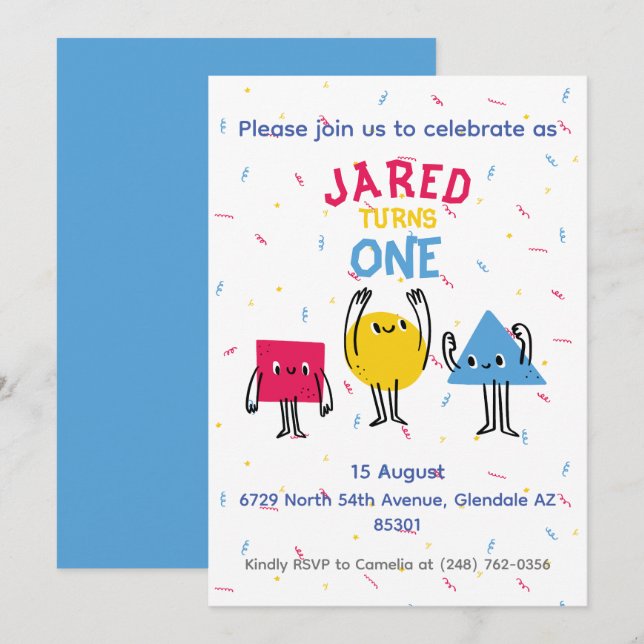 Invitación a la celebración del primer cumpleaños  (Anverso / Reverso)