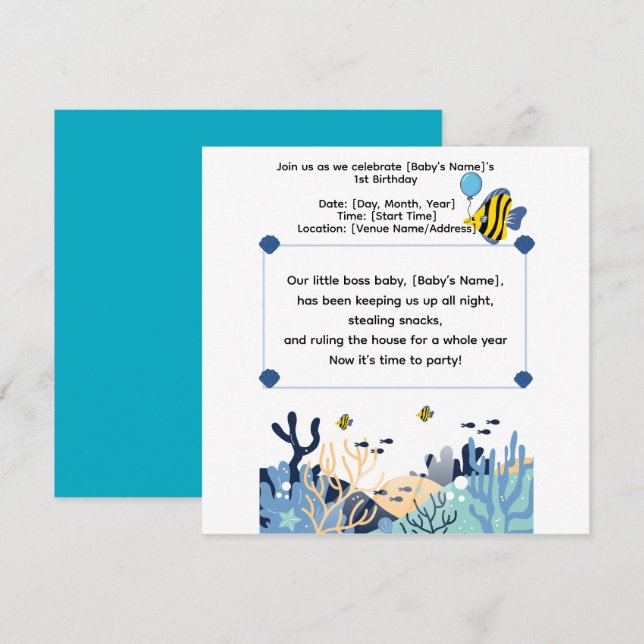 Invitación a la celebración del primer cumpleaños  (Anverso / Reverso)