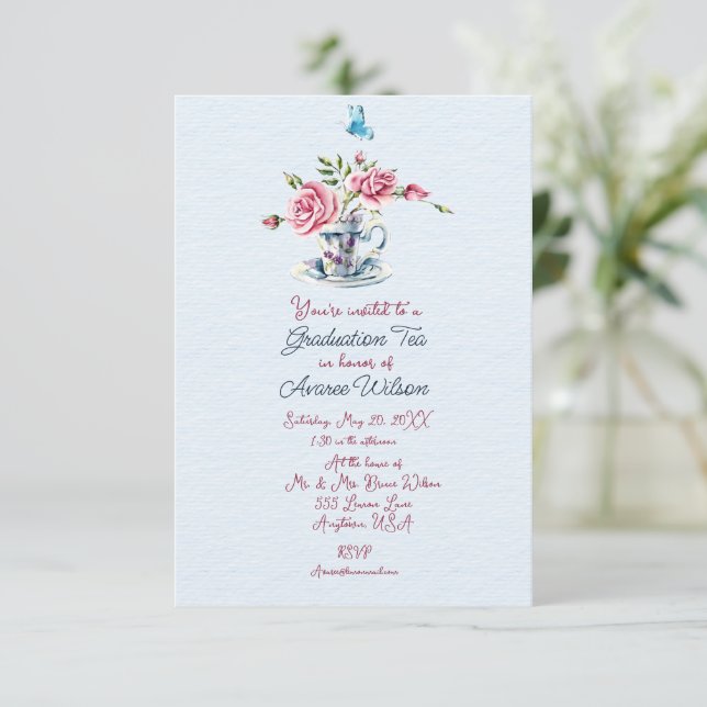 Invitación a la celebración del té de graduación d (Anverso de pie)