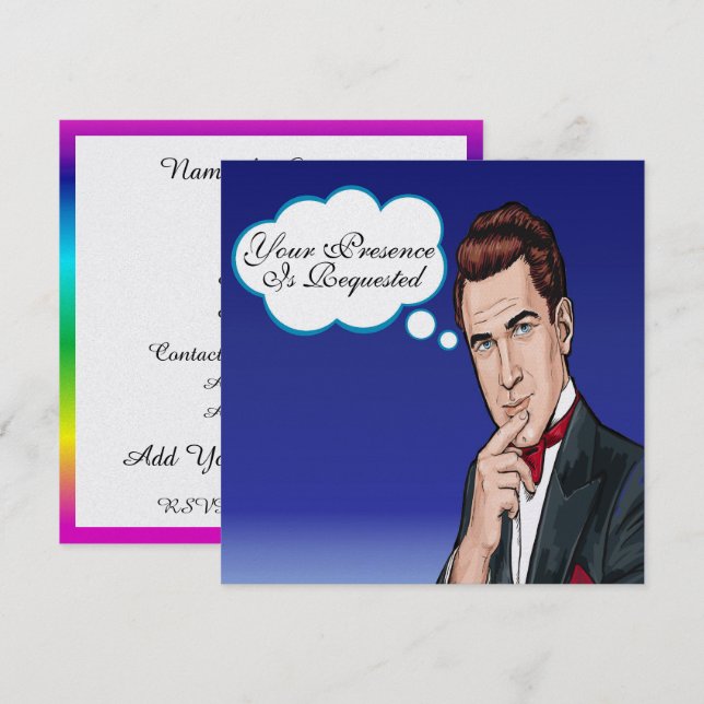 Invitación a la celebración formal de Pop Art Man (Anverso / Reverso)