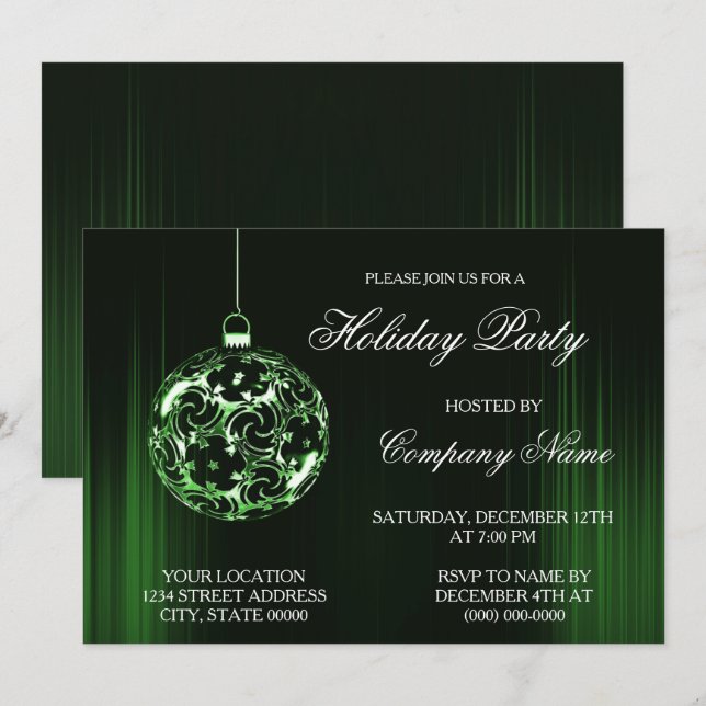 Invitación a la celebración navideña verde (Anverso / Reverso)