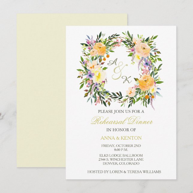 Invitación a la cena Boda de flores (Anverso / Reverso)