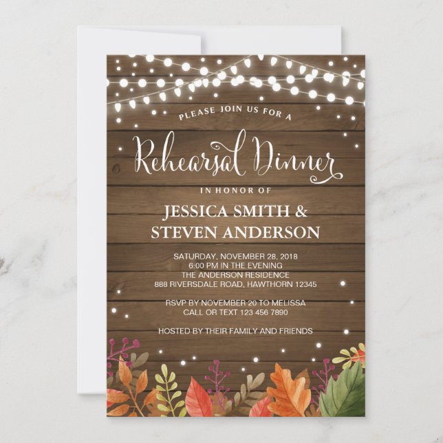 Invitación a la cena, boda de otoño (Anverso)