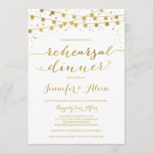 Invitación a la cena con ensayo de oro, luces de h