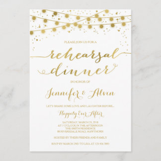 Invitación a la cena con ensayo de oro, luces de h