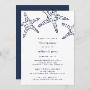 Invitación a la cena con Starfish blanco y naval