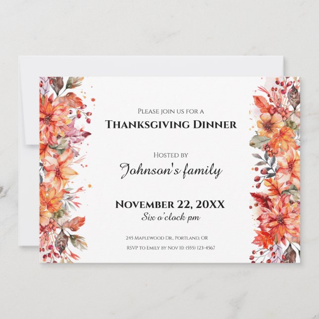 Invitación a la Cena de Acción de Gracias (Anverso)