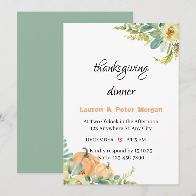 Invitación a la cena de Acción de Gracias (Anverso / Reverso)