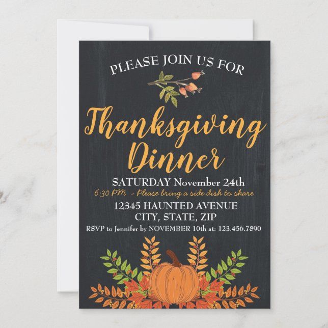 Invitación a la cena de Acción de Gracias (Anverso)