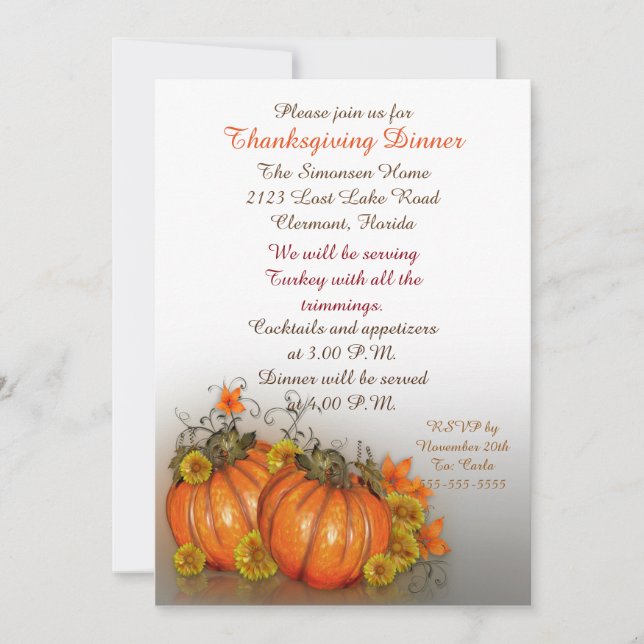 Invitación a la cena de Acción de Gracias (Anverso)
