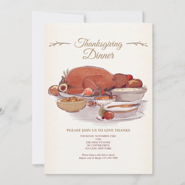 Invitación a la cena de Acción de Gracias (Anverso)