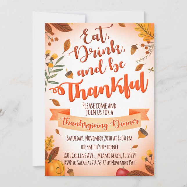 Invitación a la cena de Acción de Gracias (Anverso)