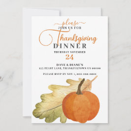 Invitación a la cena de Acción de Gracias a la hoj