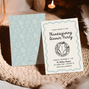 Invitación a la cena de Acción de Gracias azul con