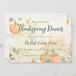 Invitación a la cena de Acción de Gracias Calabaza
