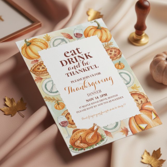 Invitación a la cena de Acción de Gracias con acua (thanksgiving dinner invitation)