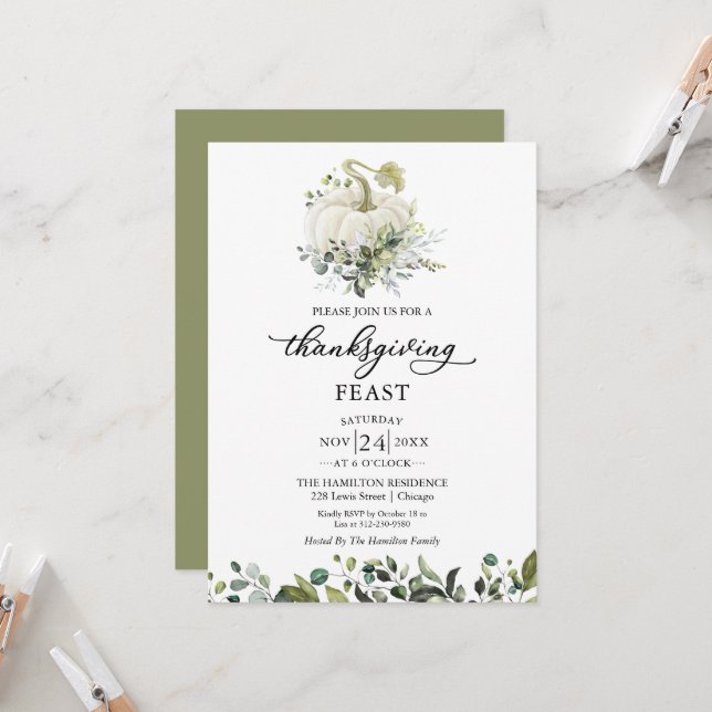 Invitación a la cena de Acción de Gracias con cala (Anverso/Reverso In Situ)