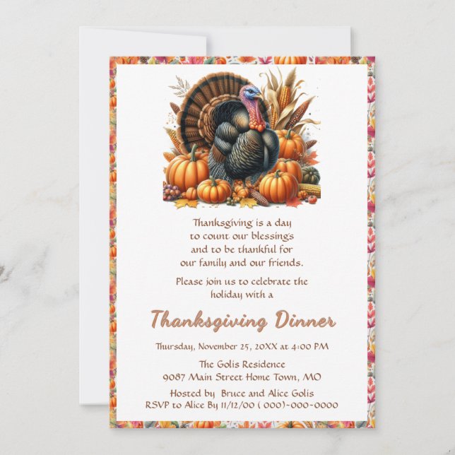 Invitación a la cena de Acción de Gracias con fami (Anverso)