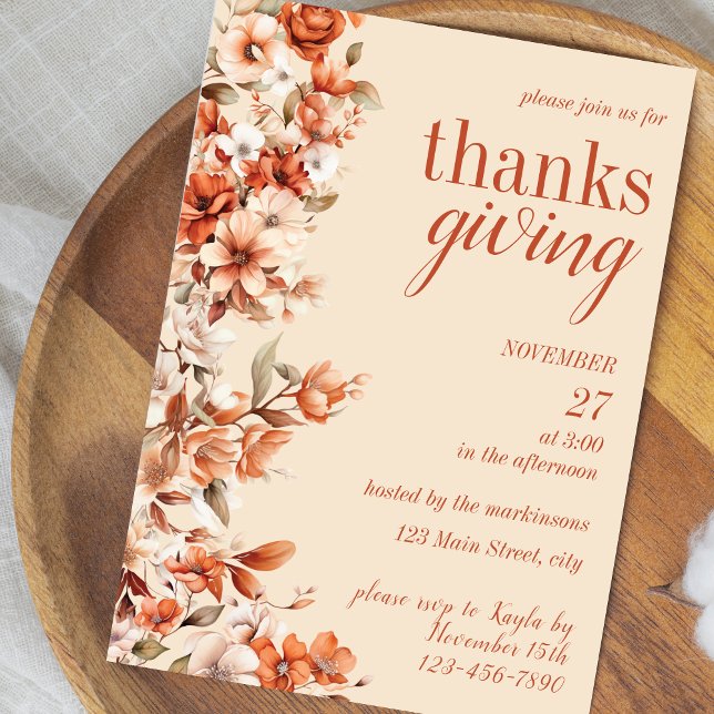 Invitación a la cena de Acción de Gracias con flor (Subido por el creador)