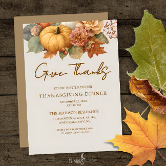 Invitación a la cena de Acción de Gracias con flor