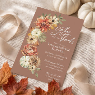 Invitación a la cena de Acción de Gracias con flor