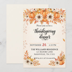 Invitación a la cena de Acción de Gracias con flor