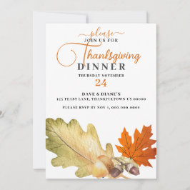 Invitación a la cena de Acción de Gracias con hoja